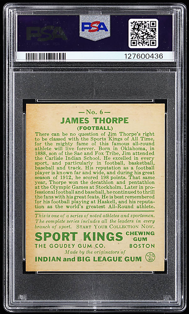 1933 Sport Kings Gum #6 Jim Thorpe PSA EX-MT 6