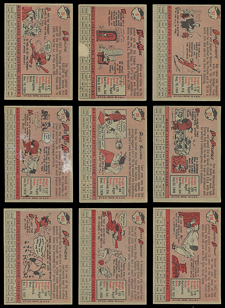 1958 Topps Starter Set (233/494) with (20+) Hall of Famers Including Roberto Clemente & Willie Mays