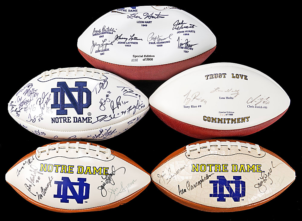 Notre Dame Fighting Irish Multi-Signed Football Collection (5) with Heisman Winners Plus 1966 & 1988 National Champion Re-Union Footballs