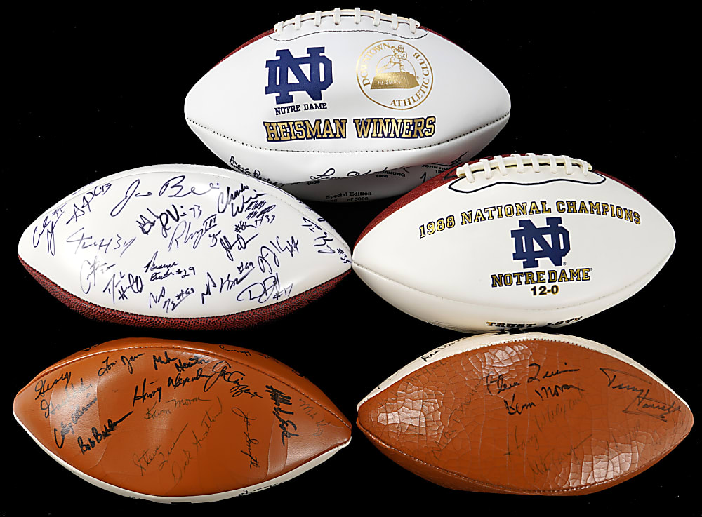 Notre Dame Fighting Irish Multi-Signed Football Collection (5) with Heisman Winners Plus 1966 & 1988 National Champion Re-Union Footballs
