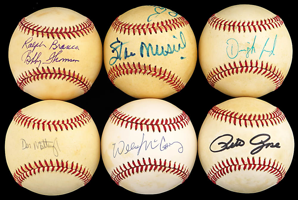 Dual & Single-Signed Hall of Fame & Star Baseball Collection (14) with Musial/B. Robinson, Mattingly & Rose