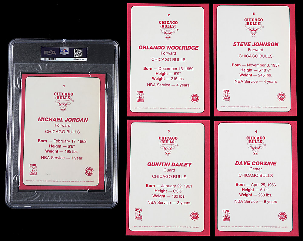 1985 Star Basketball Team 5x7 Chicago Bulls Complete Set (5) with #1 Michael Jordan PSA EX-MT 6