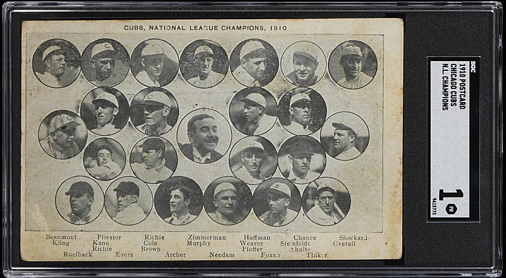 1910 Chicago Cubs National League Champions Team Composite Postcard with Tinker, Evers, Chance - SGC POOR 1