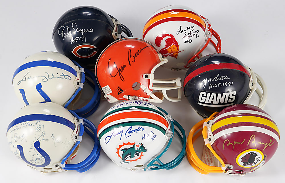 Football Hall of Fame Signed Mini Helmet Collection (33) with Jim Brown & Johnny Unitas