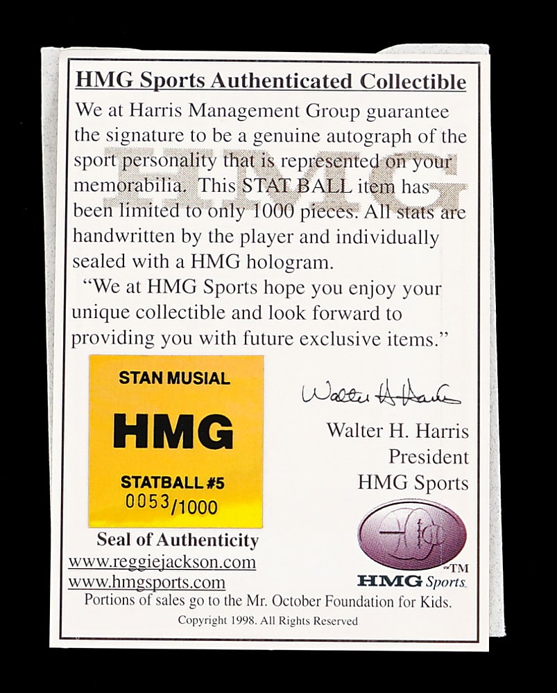 Stan Musial Signed STAT Baseball with Numerous Inscriptions