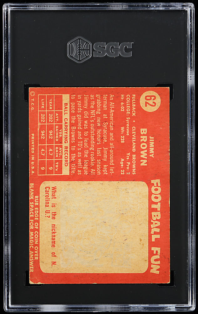 1958 Topps Football #62 Jim Brown Rookie SGC Authentic