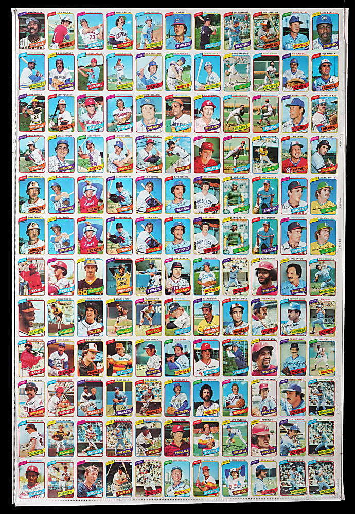 1980 Topps Baseball Uncut Sheet with #482 Rickey Henderson Rookie