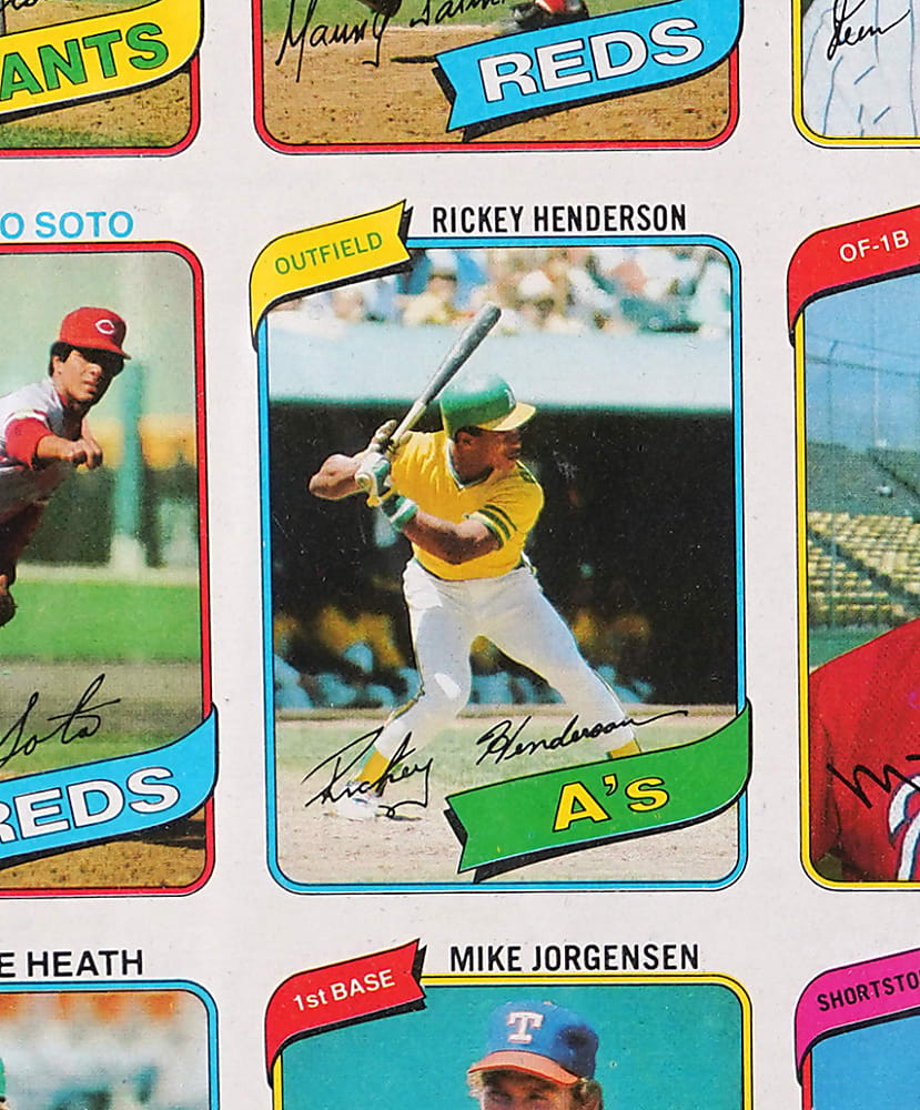 1980 Topps Baseball Uncut Sheet with #482 Rickey Henderson Rookie