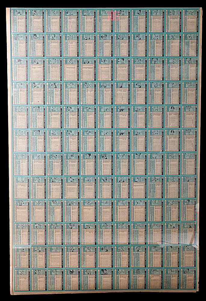 1980 Topps Baseball Uncut Sheet with #482 Rickey Henderson Rookie