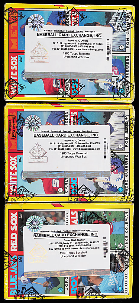 1986 Topps Unopened Wax Box Trio - All BBCE