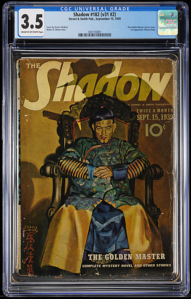 1939 Street & Smith The Shadow #182 Pulp Magazine with First Appearance of Shiwan Khan - CGC 3.5