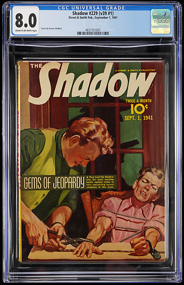 1941 Street & Smith The Shadow #229 High Grade Pulp Magazine with Bound Torture Cover - CGC 8.0 - Highest Graded