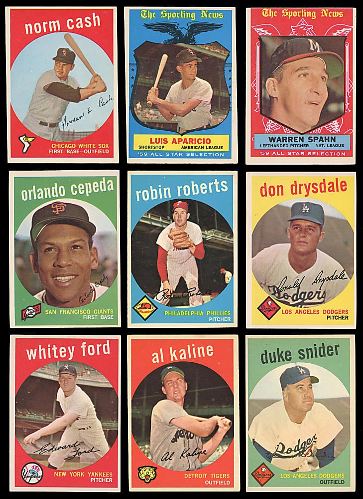 1959 Topps Partial Set (349/572) with (2) Mantle, Aaron & Mays