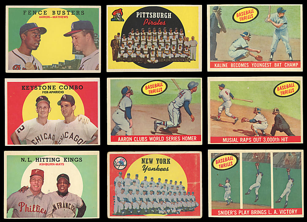 1959 Topps Partial Set (349/572) with (2) Mantle, Aaron & Mays