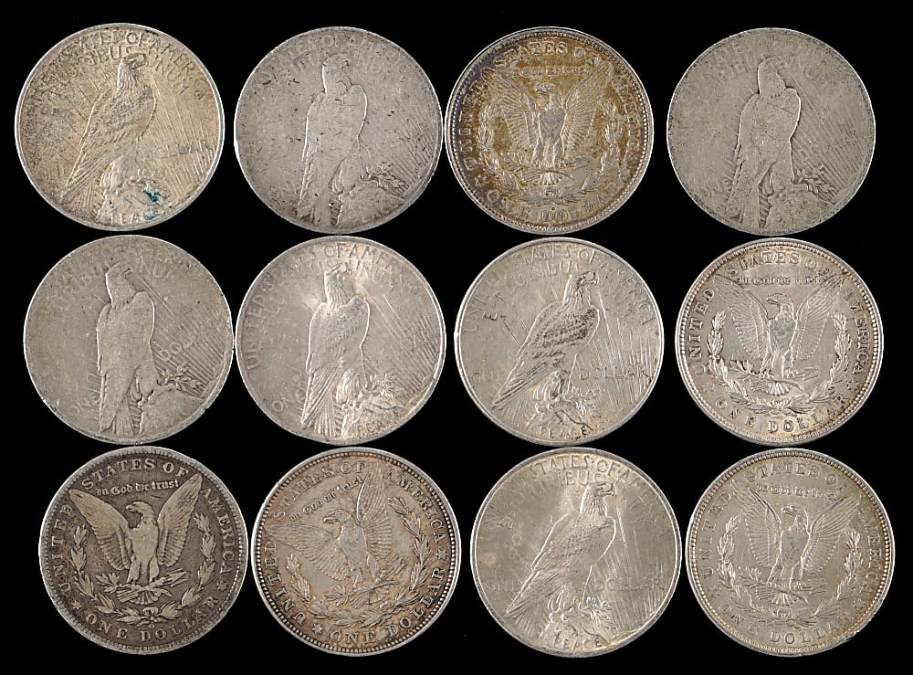 1881-2007 U.S. $1 Coins (56) with Morgan Silver Coins (8) & Peace Silver Coins (14)