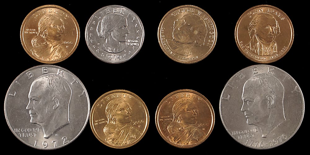 1881-2007 U.S. $1 Coins (56) with Morgan Silver Coins (8) & Peace Silver Coins (14)