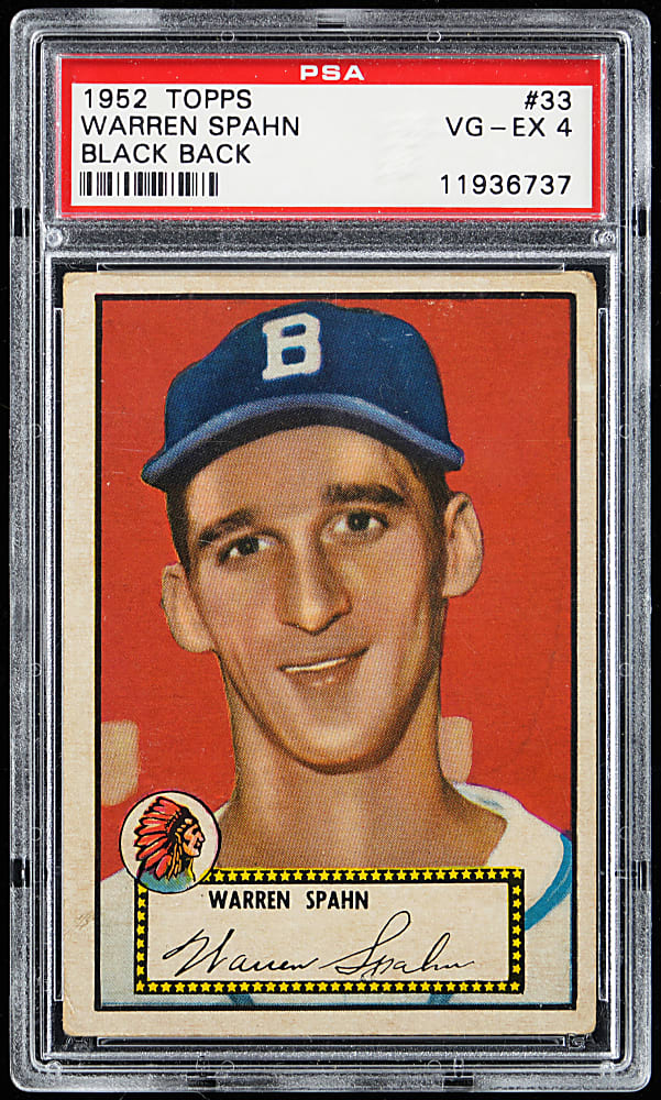 1952 Topps #33 Warren Spahn Black Back PSA VG-EX 4