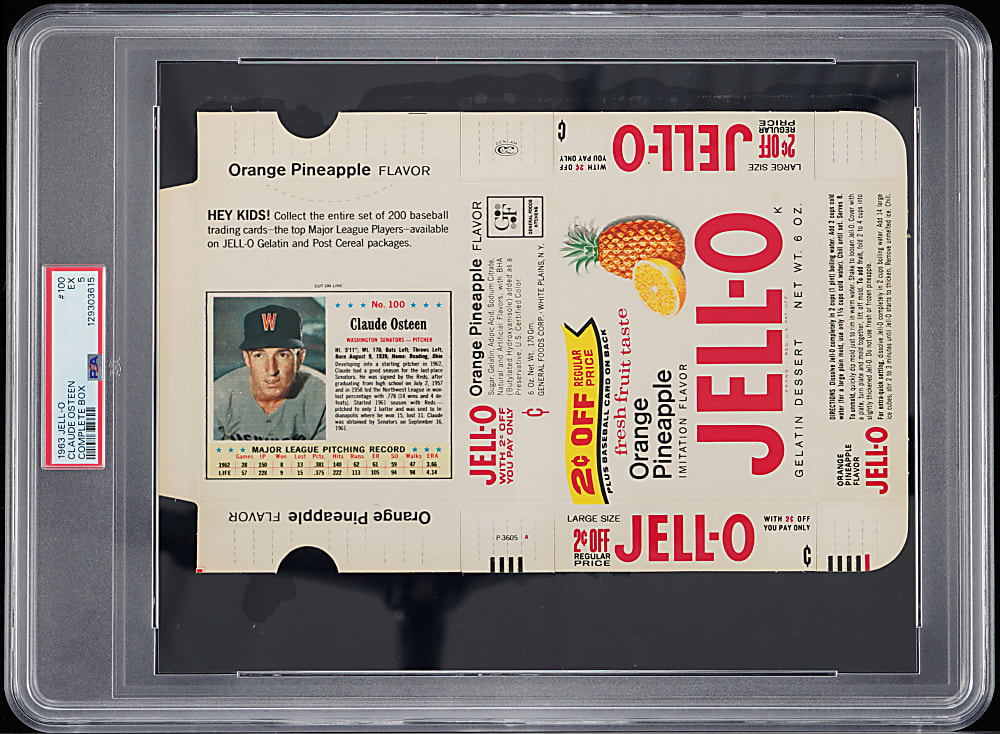 1963 Jell-O Complete Box #100 Claude Osteen Shortprint PSA EX 5