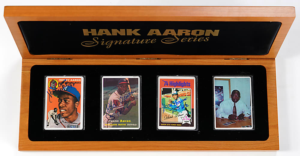 1995 R&N China Signature Series Hank Aaron Signed & Inscribed Limited-Edition Porcelain Card Set (3) in Deluxe Case
