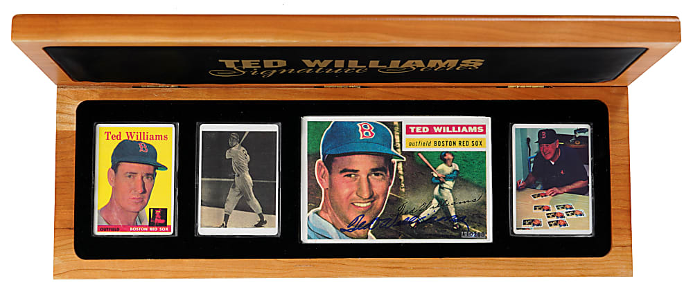 1995 R&N China Signature Series Ted Williams Limited-Edition Porcelain Card Set (3) with Signed Oversized Card in Deluxe Case