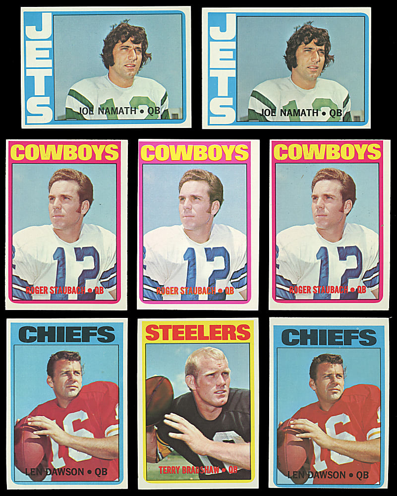 1972 Topps Football Hall of Fame Collection (19) with (3) #100 Joe Namath & (3) #200 Roger Staubach Rookies