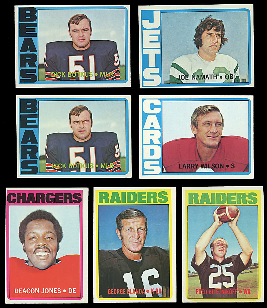 1972 Topps Football Hall of Fame Collection (19) with (3) #100 Joe Namath & (3) #200 Roger Staubach Rookies