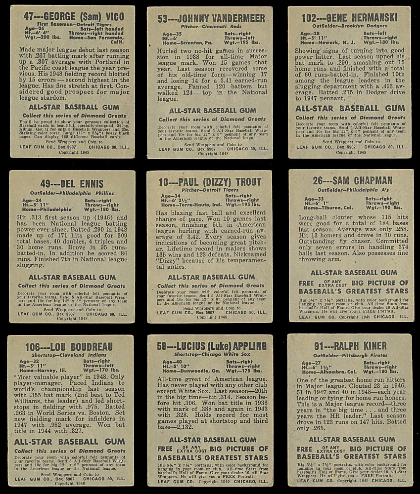 1948 Leaf Gum Collection (16) with (3) Hall of Famers