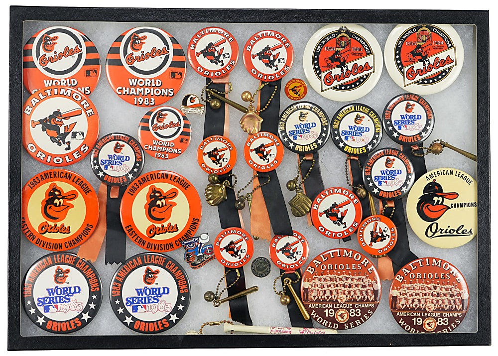 1960s-Modern Baltimore Orioles Pins, Buttons & Trinkets Hoard (70+) with Tougher Examples