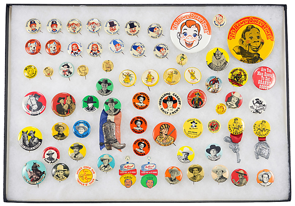 1890s-1950s Non-Sport Pinback & Button Collection (65+) with Westerns, Rootie Kazootie Club, Pepsin & More