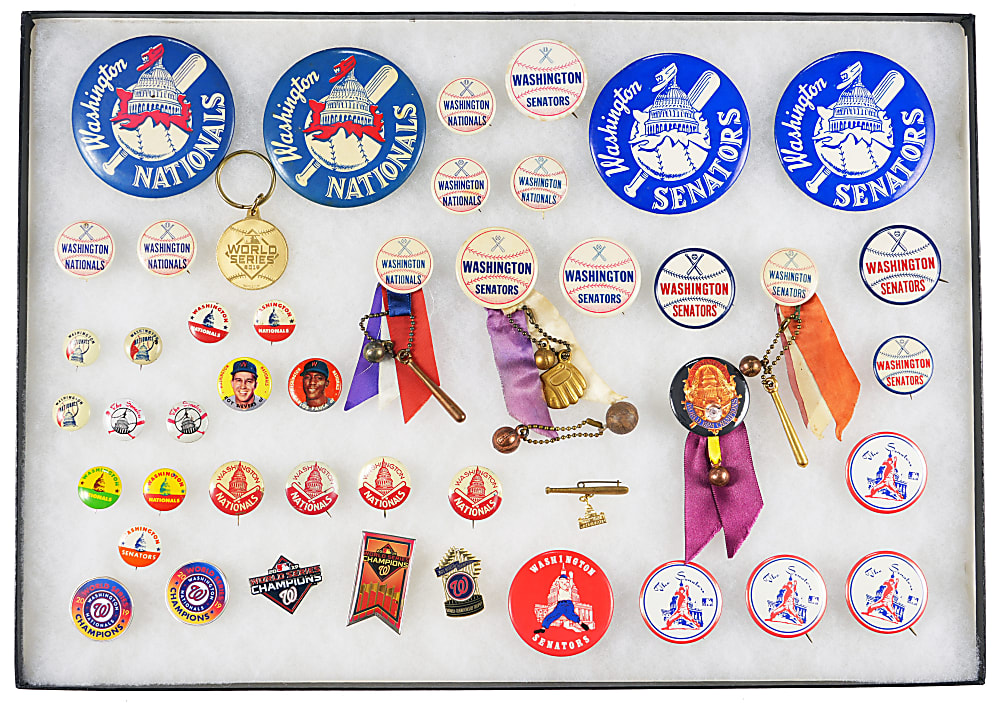 1950s-Modern Washington Senators & Nationals Pins/Buttons Collection (40+) with 1956 Topps & Tougher Examples