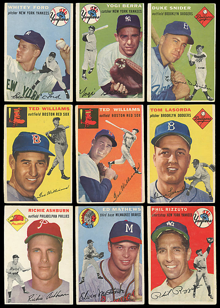 1954 Topps Near Set (245/250) with Both Ted Williams