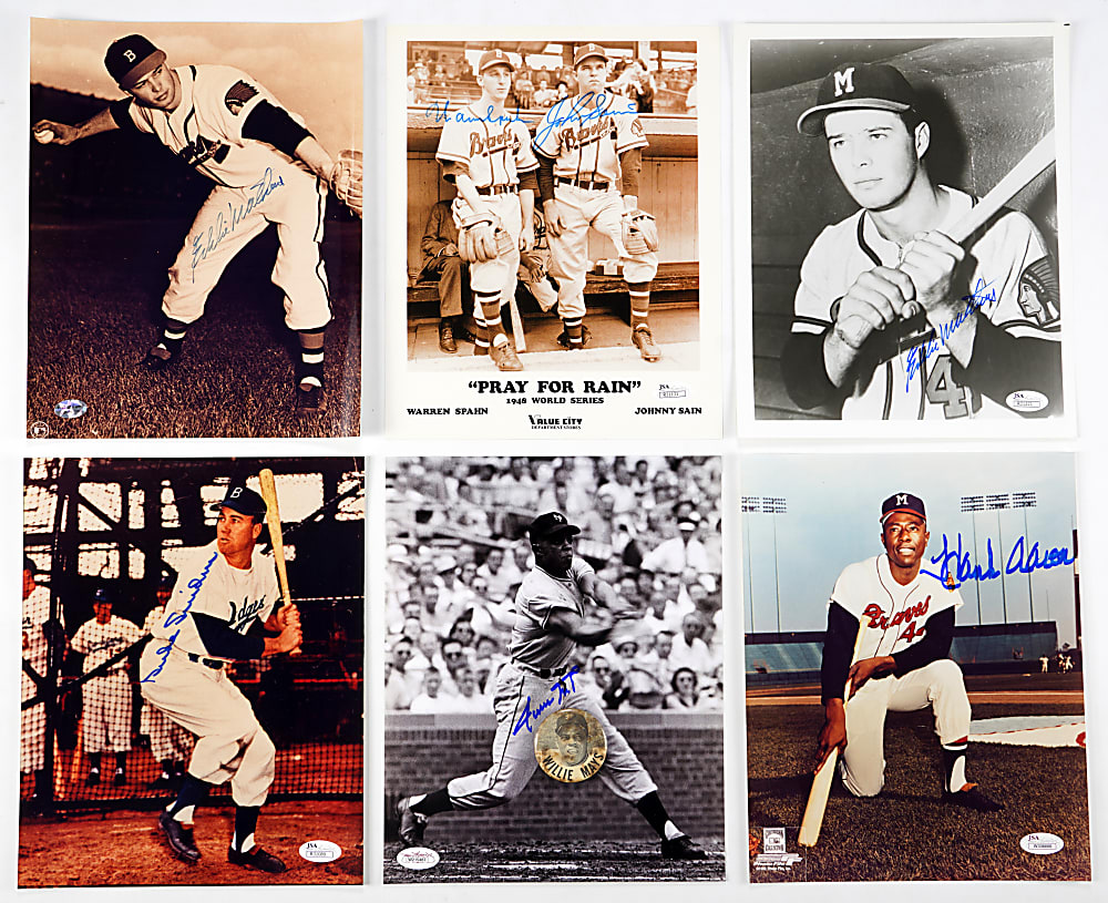 Signed Photographs (19) with (11) Hall of Famers Including Hank Aaron & Willie Mays Plus PM10 Pin - (12) with JSA COA