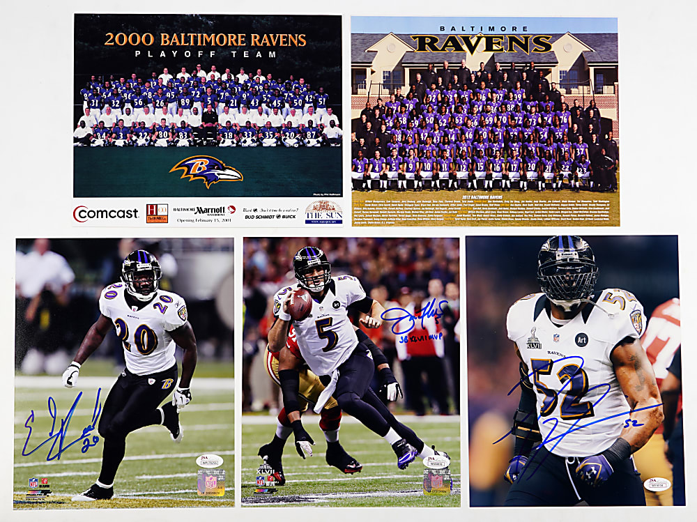 Baltimore Ravens Signed 8x10 Photographs (5) with Ray Lewis & Ed Reed - Each with JSA COA