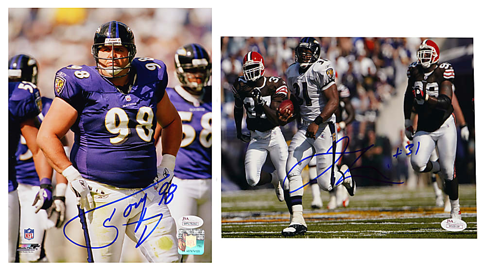 Baltimore Ravens Signed 8x10 Photographs (5) with Ray Lewis & Ed Reed - Each with JSA COA