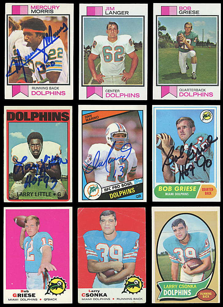 1968-1988 Topps Miami Dolphins Collection (53) with (7) Signed Including 1968 #196 Bob Griese & 1984 #123 Dan Marino Rookies