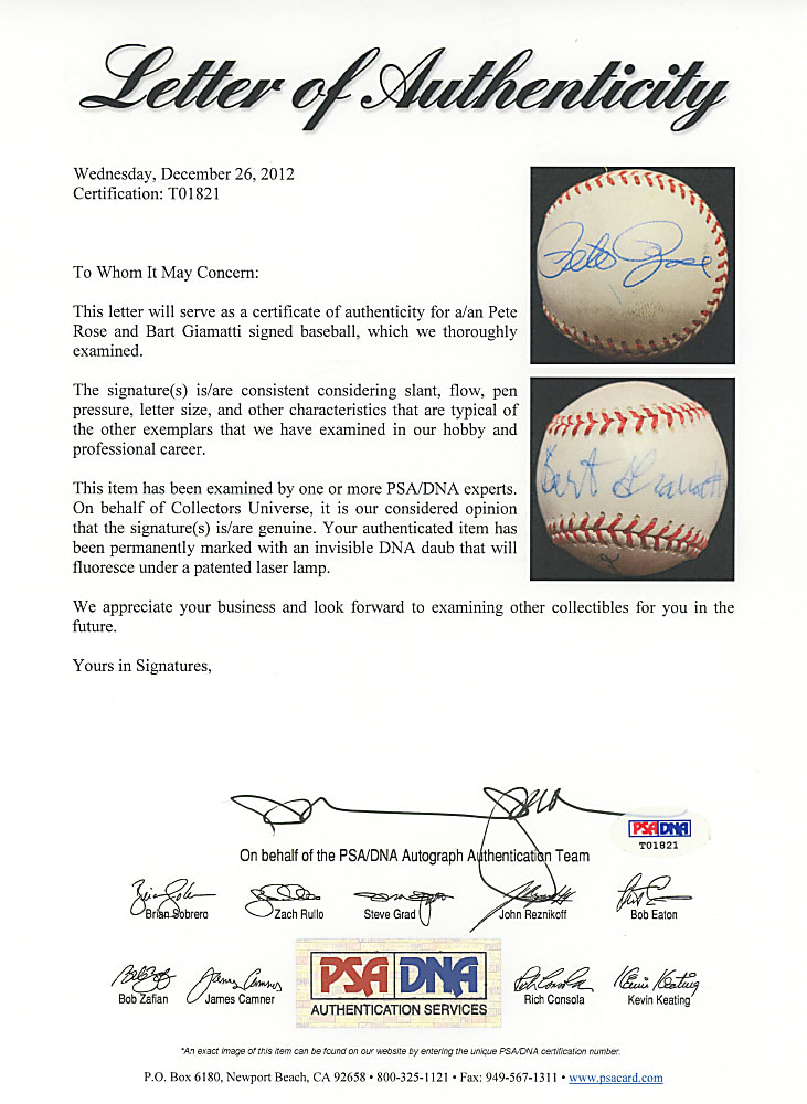 Pete Rose and Bart Giamatti Dual-Signed Baseball - Full PSA/DNA LOA