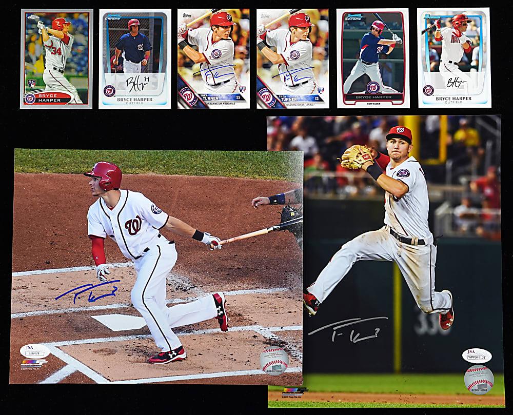 Washington Nationals/Senators Collection (39) with Bryce Harper Rookies, (2) Signed Trea Turner Rookies & Signed 8x10 Photographs