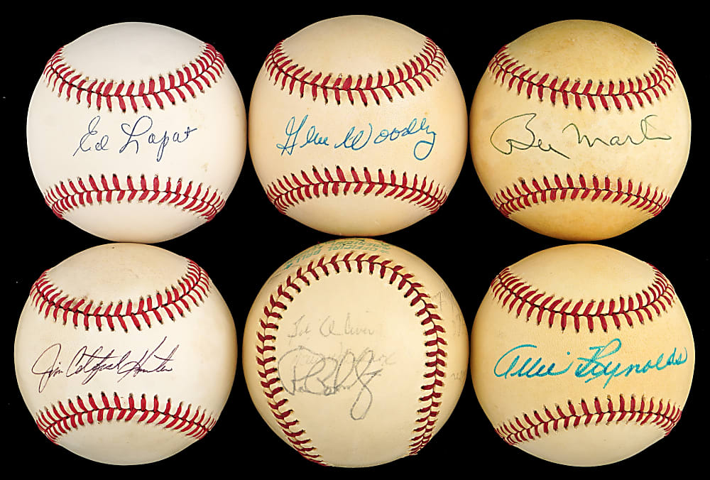 New York Yankees Signed Baseball Group (6) with 1975 Partial Team, Allie Reynolds, Billy Martin - All Certed
