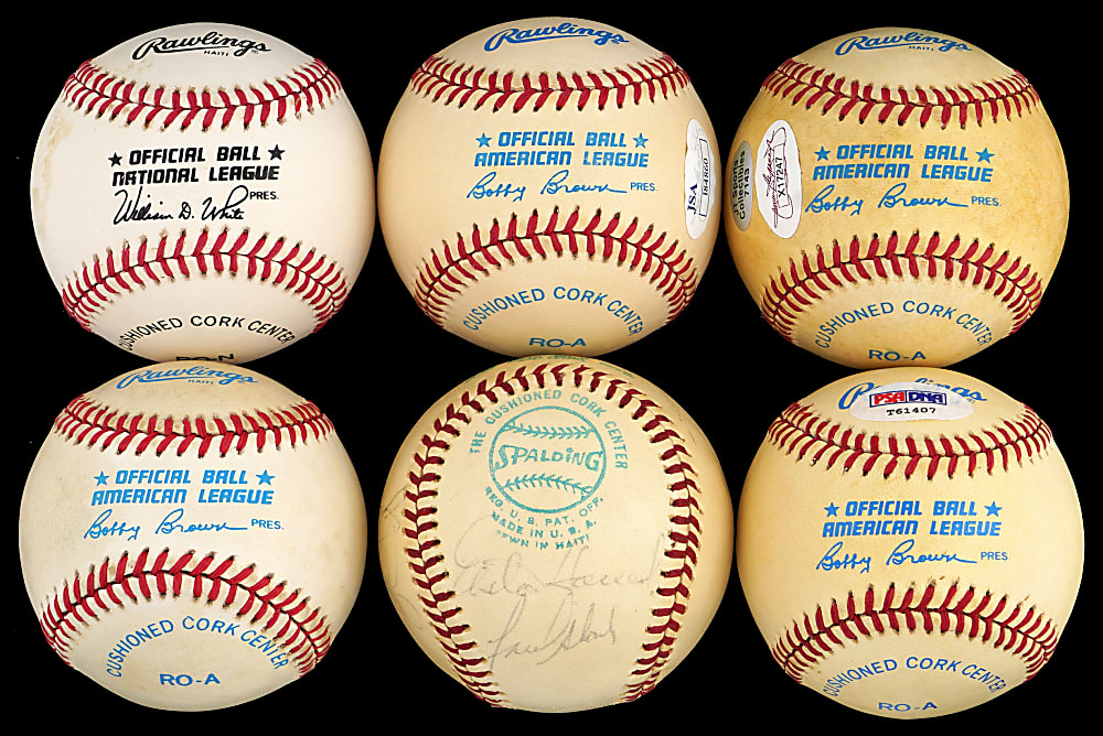 New York Yankees Signed Baseball Group (6) with 1975 Partial Team, Allie Reynolds, Billy Martin - All Certed