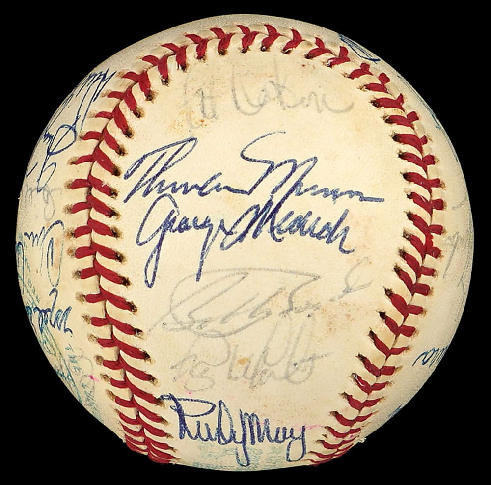 1975 New York Yankees Team-Signed OAL/MacPhail Baseball with (24) Signatures Including Thurman Munson, Catfish Hunter Plus Full JSA LOA