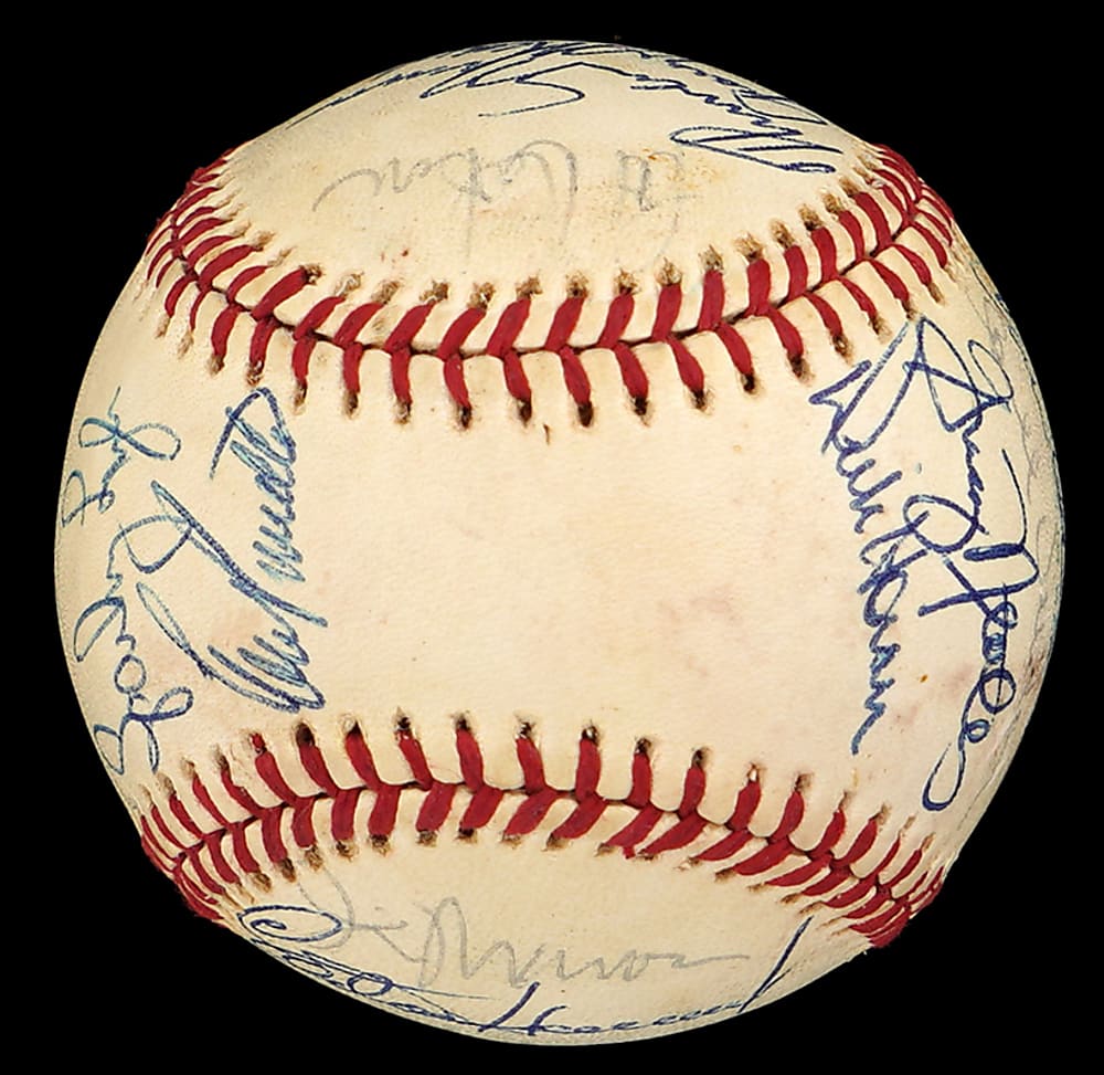 1975 New York Yankees Team-Signed OAL/MacPhail Baseball with (24) Signatures Including Thurman Munson, Catfish Hunter Plus Full JSA LOA