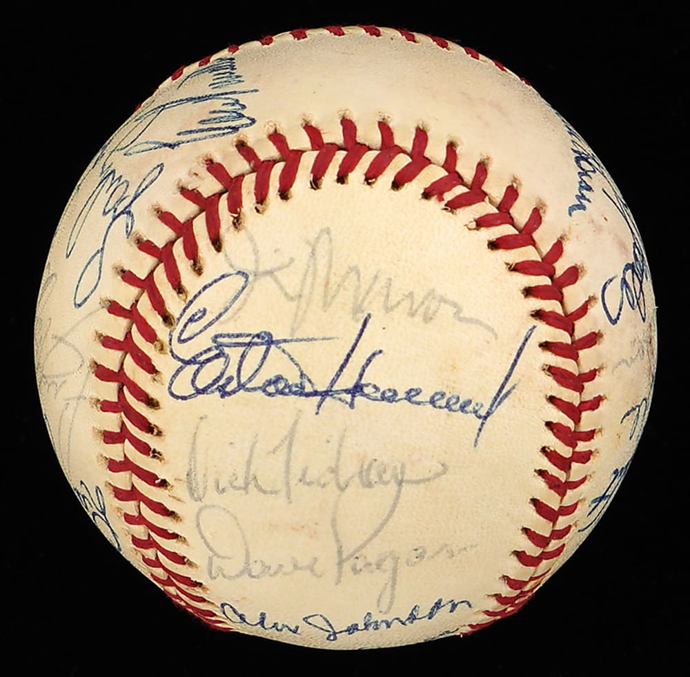 1975 New York Yankees Team-Signed OAL/MacPhail Baseball with (24) Signatures Including Thurman Munson, Catfish Hunter Plus Full JSA LOA