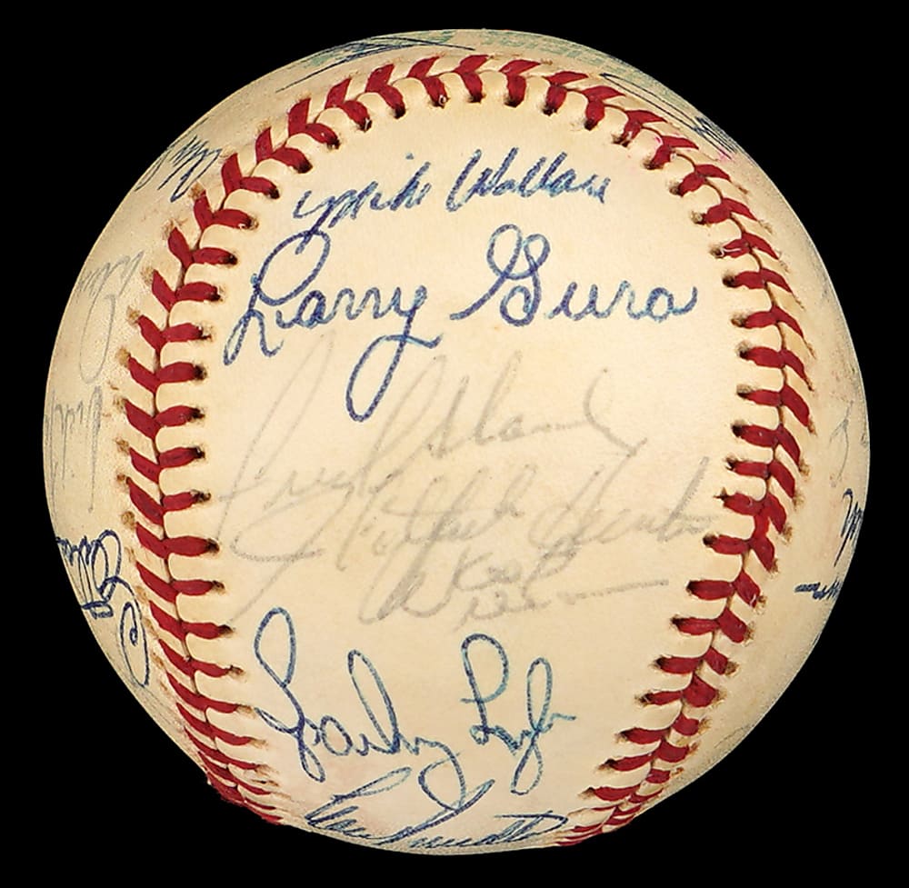 1975 New York Yankees Team-Signed OAL/MacPhail Baseball with (24) Signatures Including Thurman Munson, Catfish Hunter Plus Full JSA LOA