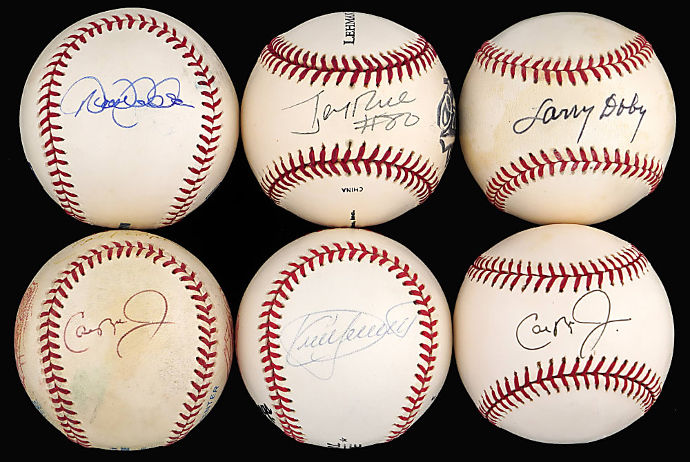 Signed Baseball & Card Collection (67) with (37) Hall of Famers Including (2) Jeter, Puckett, Jerry Rice, (2) Ripken