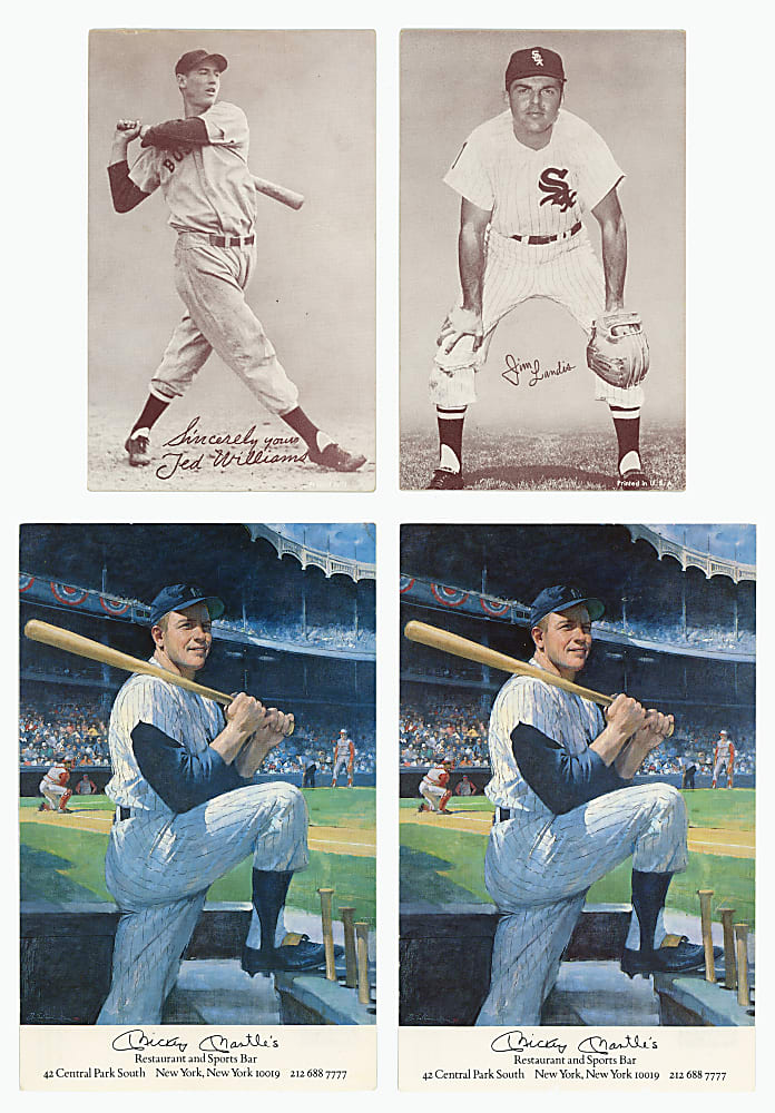 1930s-1980s Postcard Collection (4) with Mickey Mantle & Ted Williams