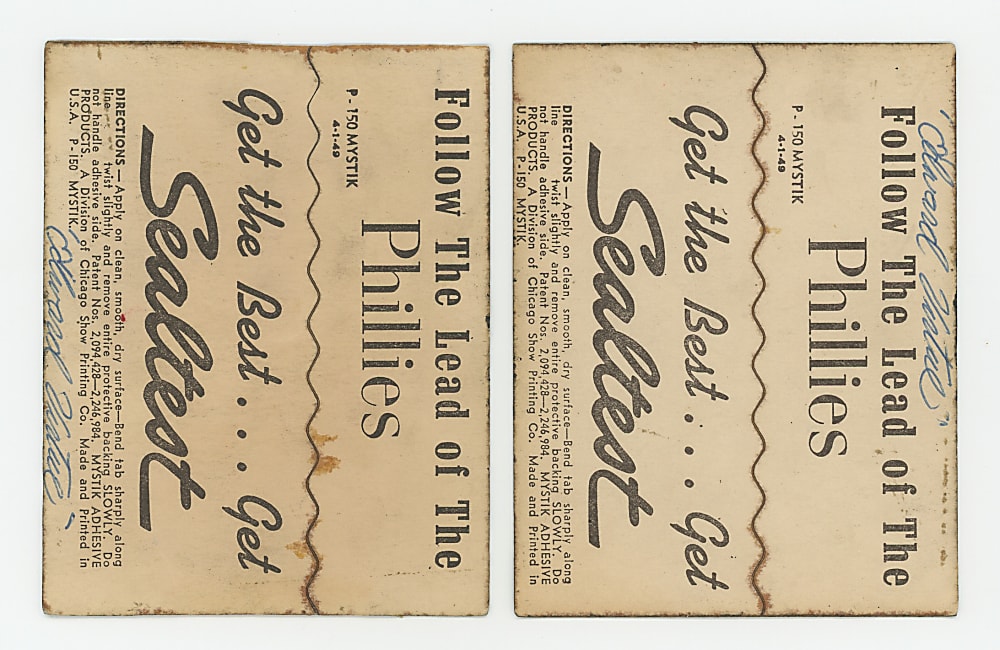 1949 Sealtest Philadelphia Phillies Stickers Pair with Signed Granny Hamner