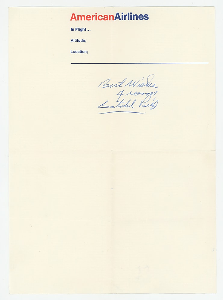 Satchel Paige Signed American Airlines Sheet