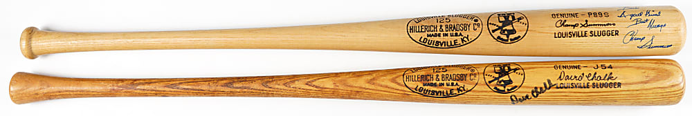 1976 David Chalk & Champ Summers Signed Bicentennial Bats Pair