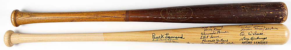 Negro League Players Association Multi-Signed Bat with (28) Signatures Plus 1950 Jackie Robinson "Batting Champion" Store Model Bat