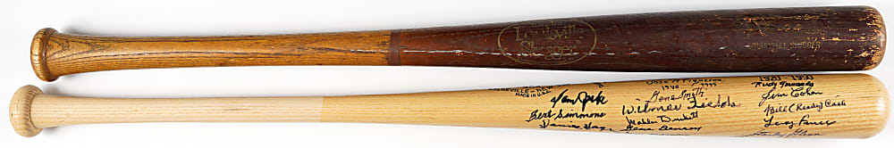 Negro League Players Association Multi-Signed Bat with (28) Signatures Plus 1950 Jackie Robinson "Batting Champion" Store Model Bat